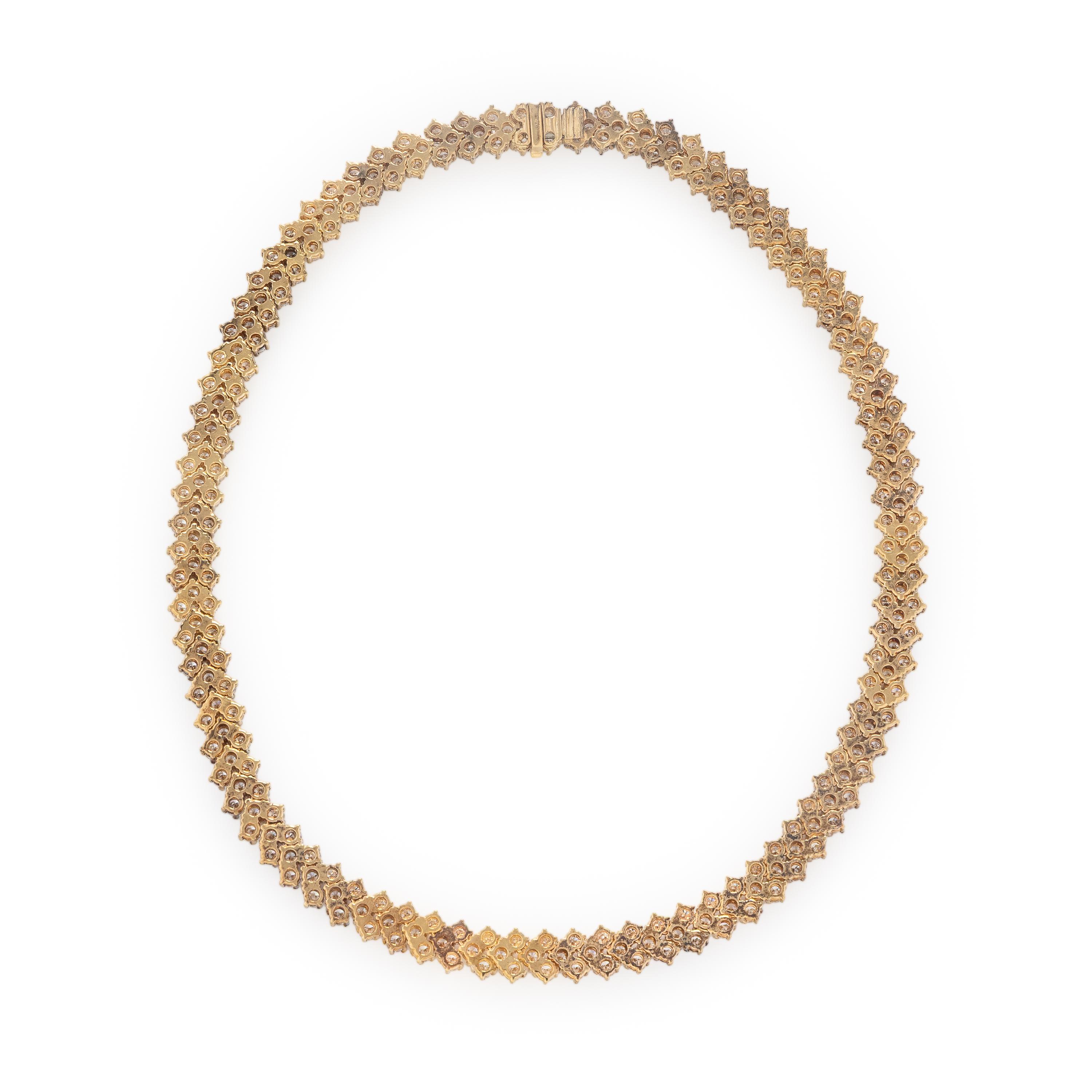 Three Row Diamond and Yellow Gold Necklace