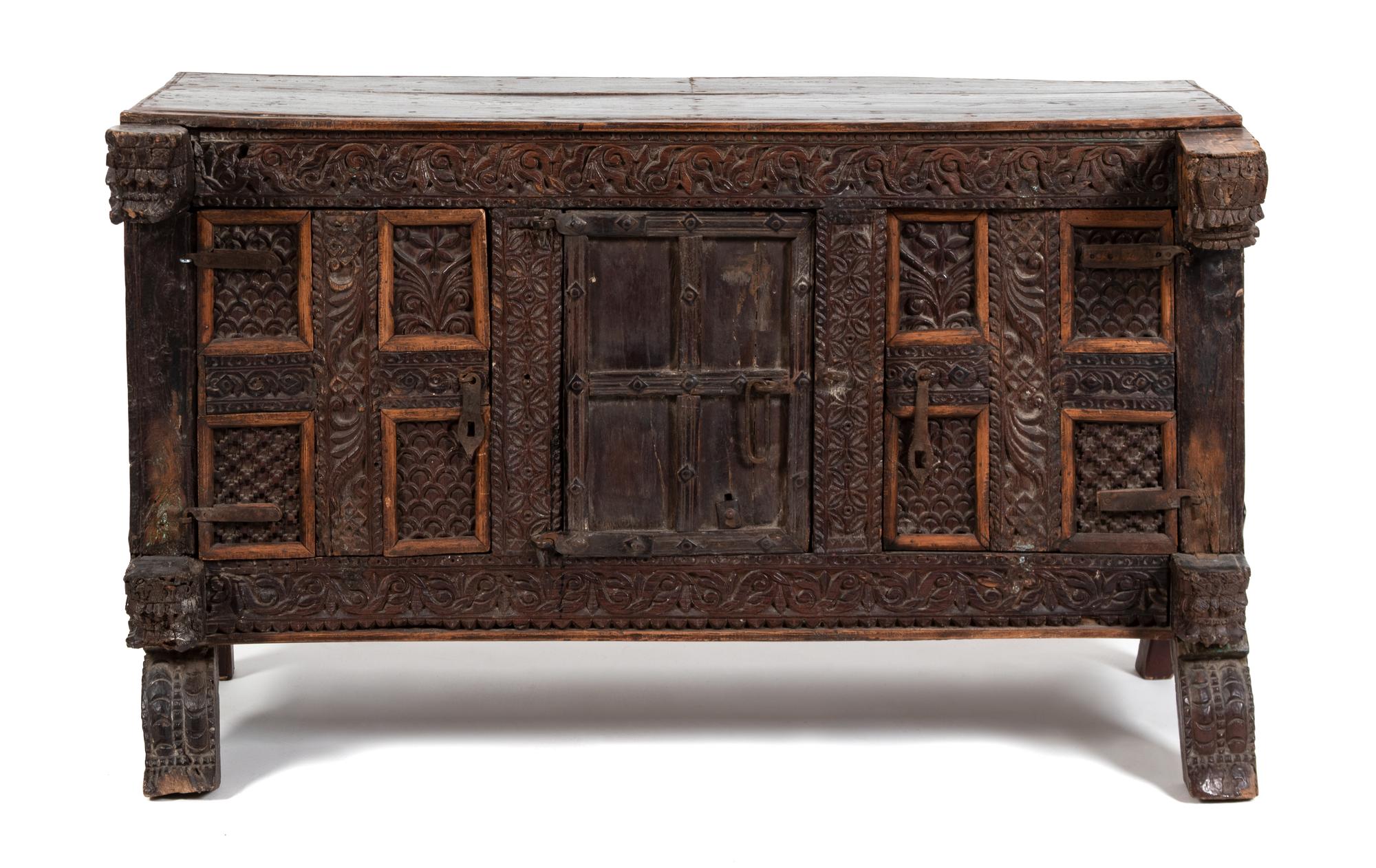 A Henry VIII Style Livery Cupboard Height 27 1/2 x width 43 x depth 24 1/2 inches. — 17TH CENTURY