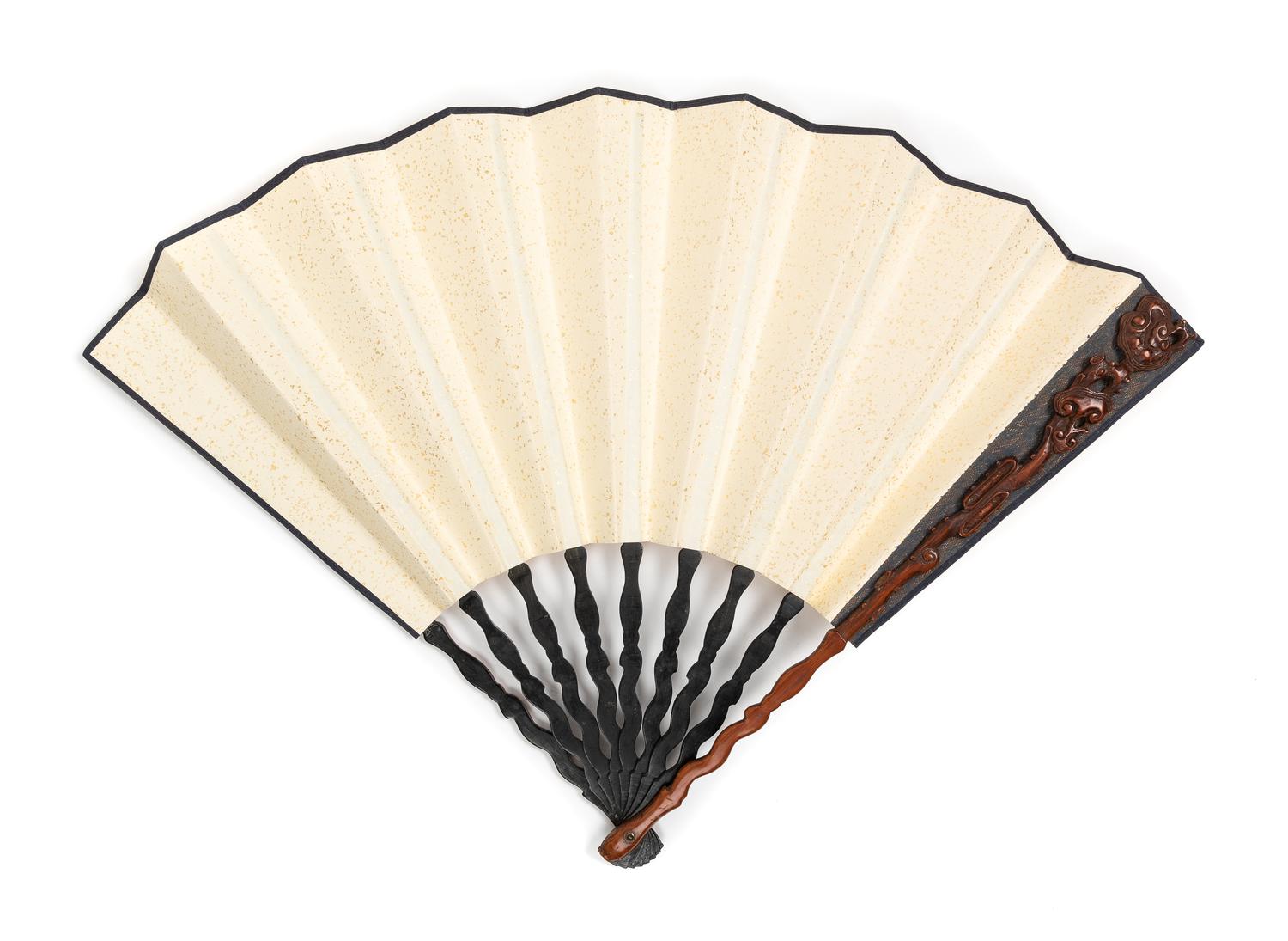 A Chinese Bamboo Mounted Paper Fan Length 12 inches. — QING DYNASTY (1644-1911)