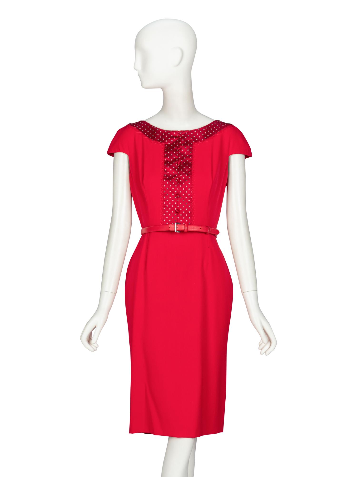 Christian Dior by John Galliano , Red Belted Cocktail Dress