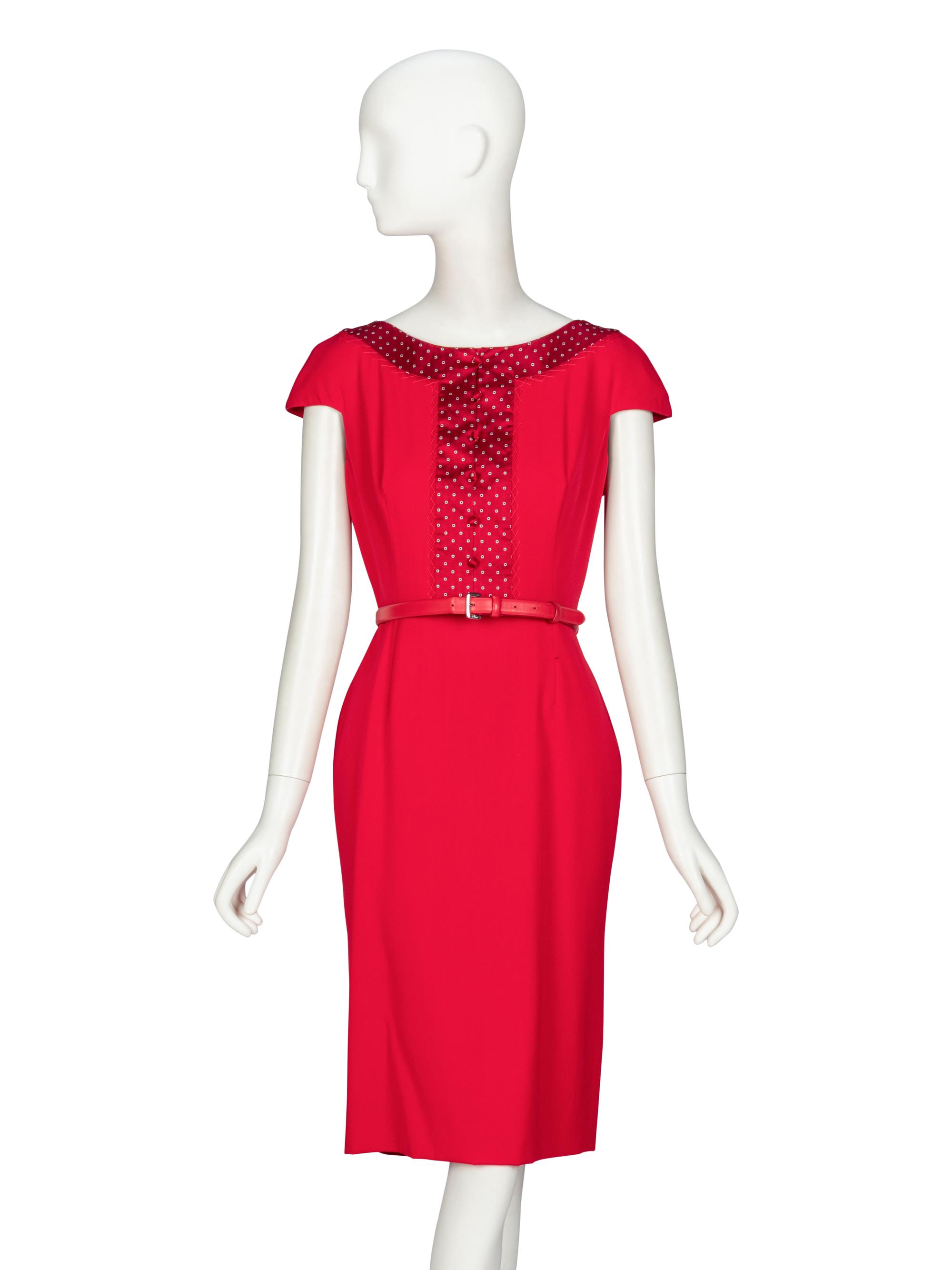 Christian Dior by John Galliano , Red Belted Cocktail Dress