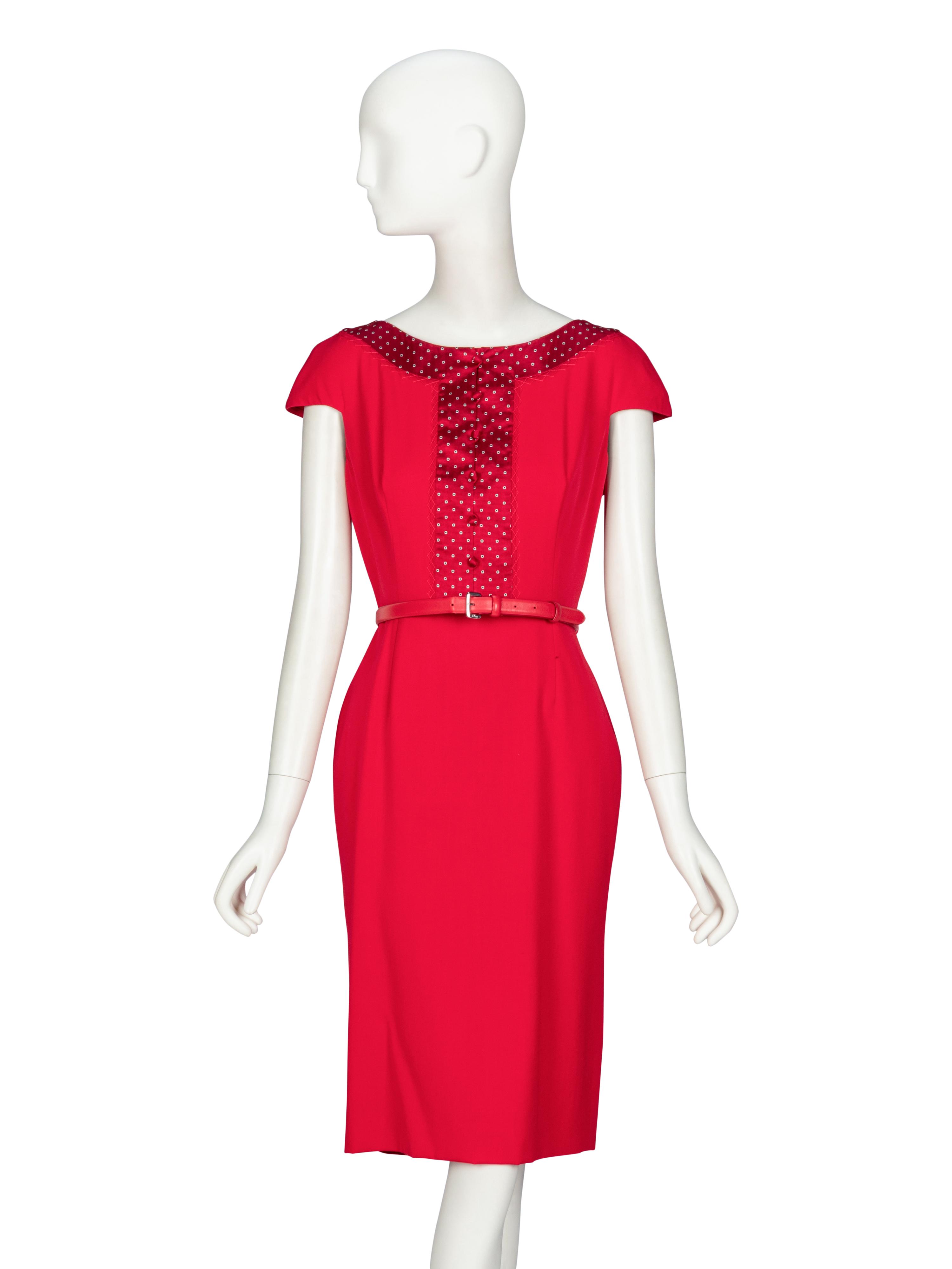 Christian Dior by John Galliano , Red Belted Cocktail Dress
