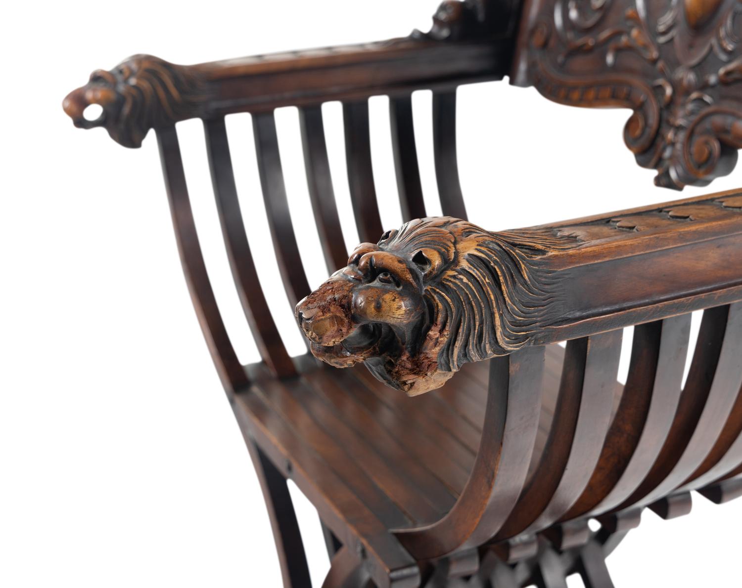 An Italian Renaissance Revival Walnut Savonarola Chair