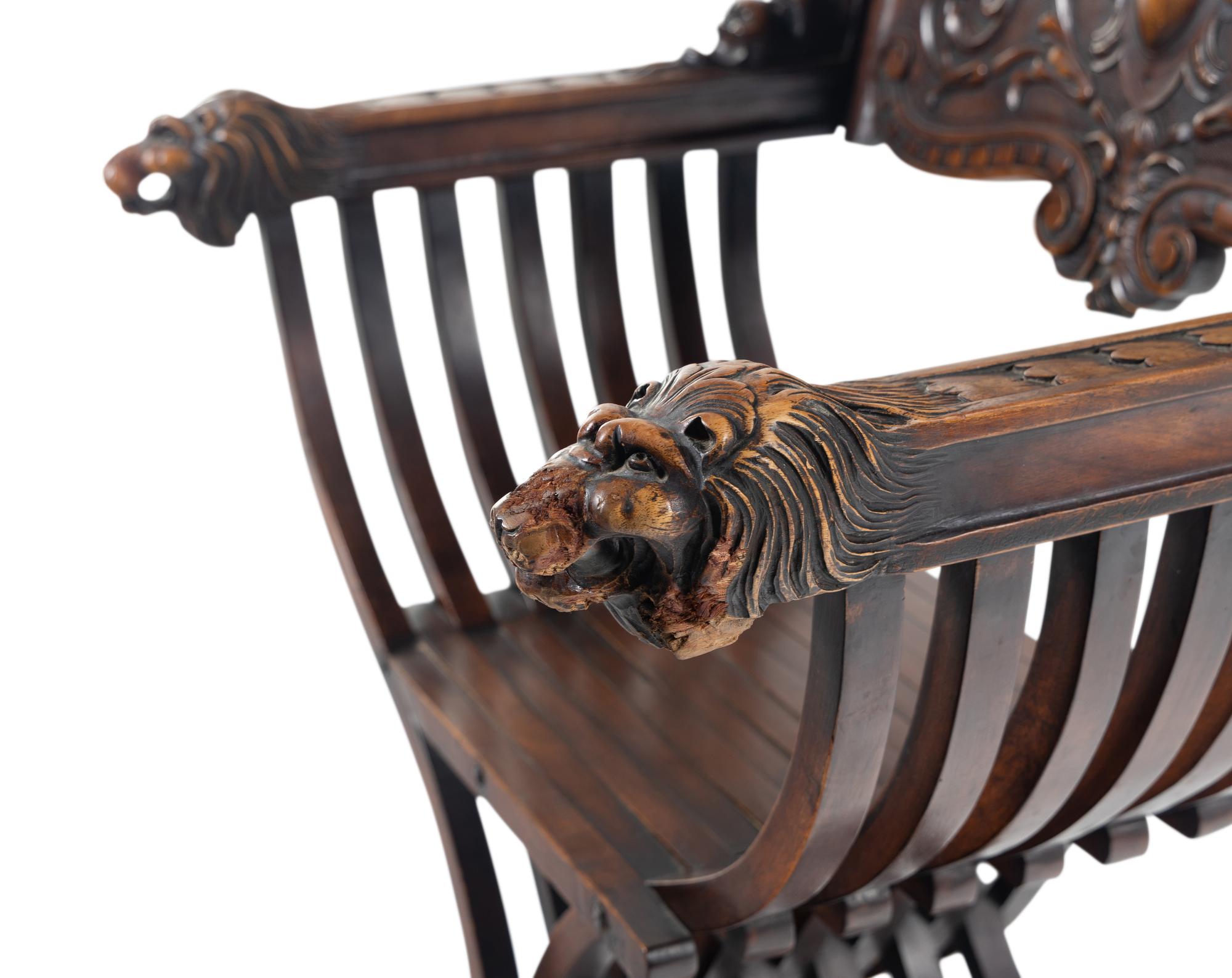 An Italian Renaissance Revival Walnut Savonarola Chair