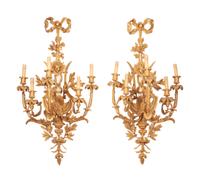 A Set of Four Louis XVI Style Gilt Bronze Five-Light Scones