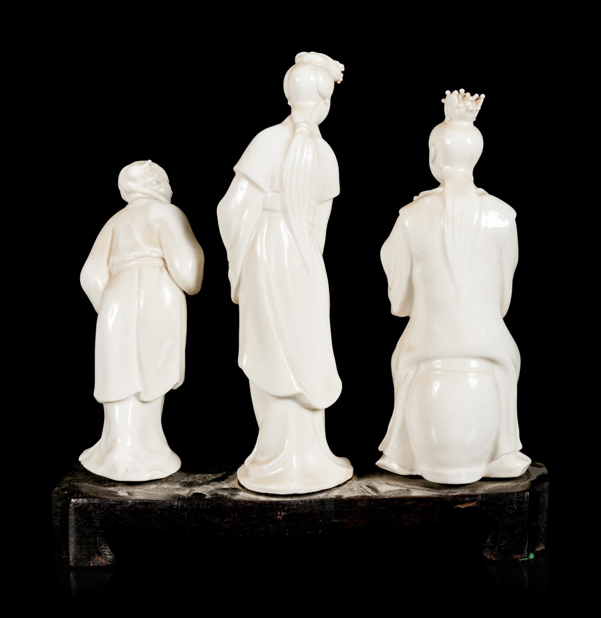 Three Chinese Blanc-de-Chine Porcelain Figures