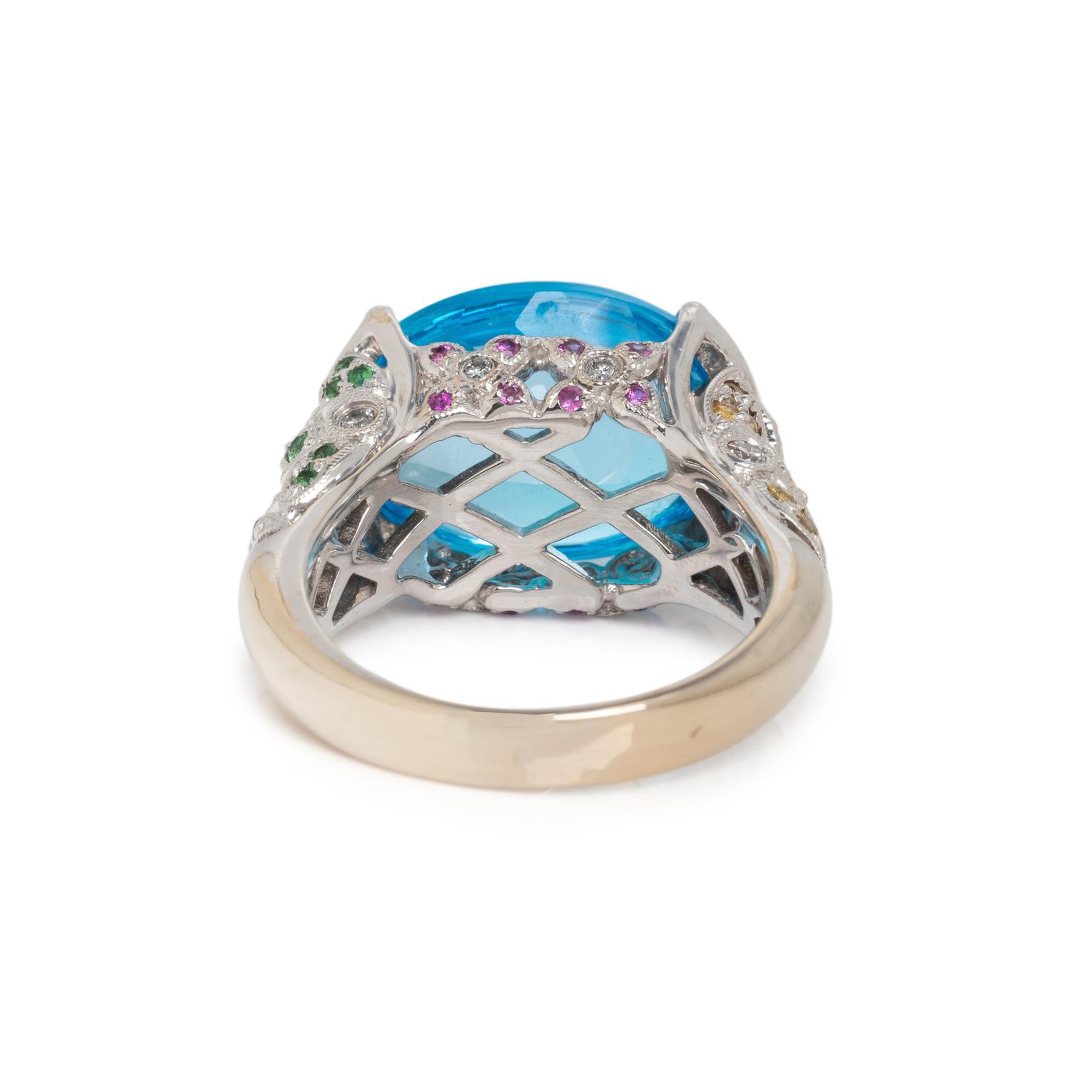 BLUE TOPAZ, DIAMOND AND MULTIGEM RING