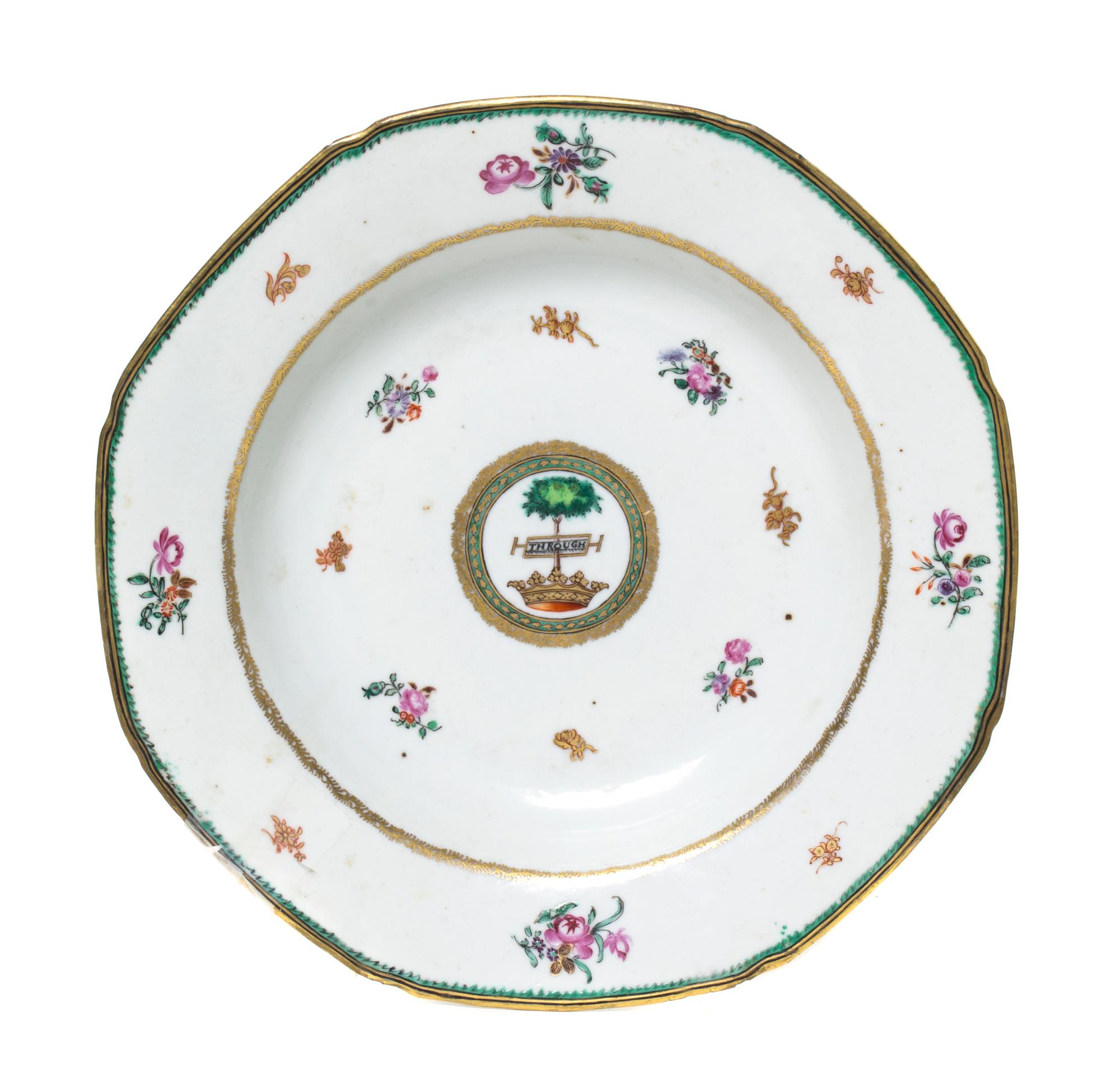 A Chinese Export Porcelain Armorial Bowl, Width at widest 9 1/4 inches.