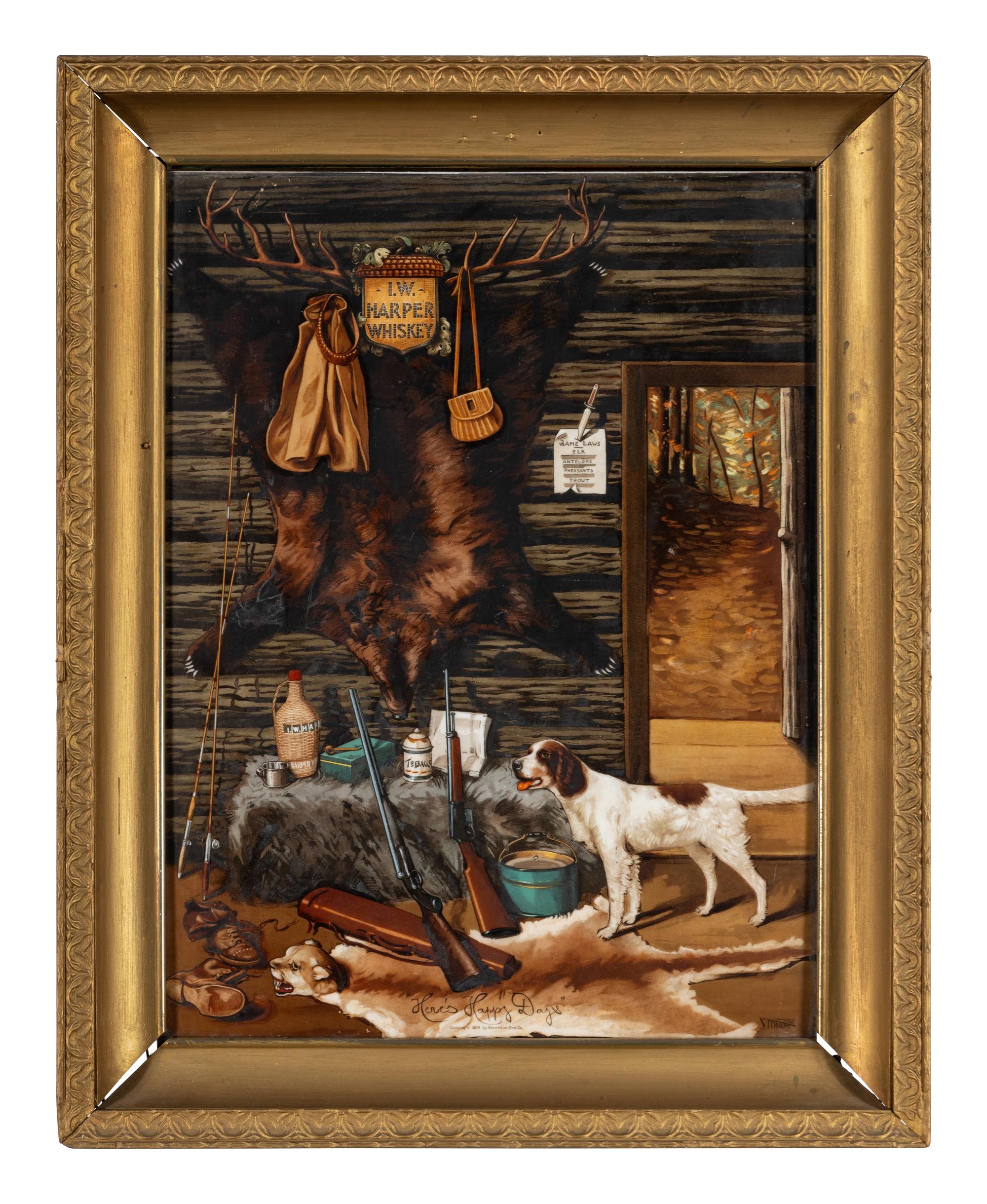 A 'Here's Happy Days' Painted Vitrolite Advertising Panel for I.W. Harper Whiskey