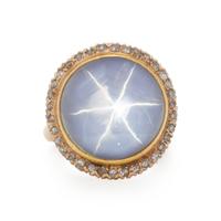 YELLOW GOLD, STAR SAPPHIRE, AND DIAMOND RING
