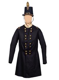[MILITIA]. Frock coat and Model 1851 shako with original box identified to Massachusetts Militia Brigadier General Eliab Ward.