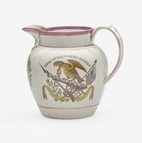 A small Staffordshire enamel and transfer-decorated pearlware jug England, early 19th century