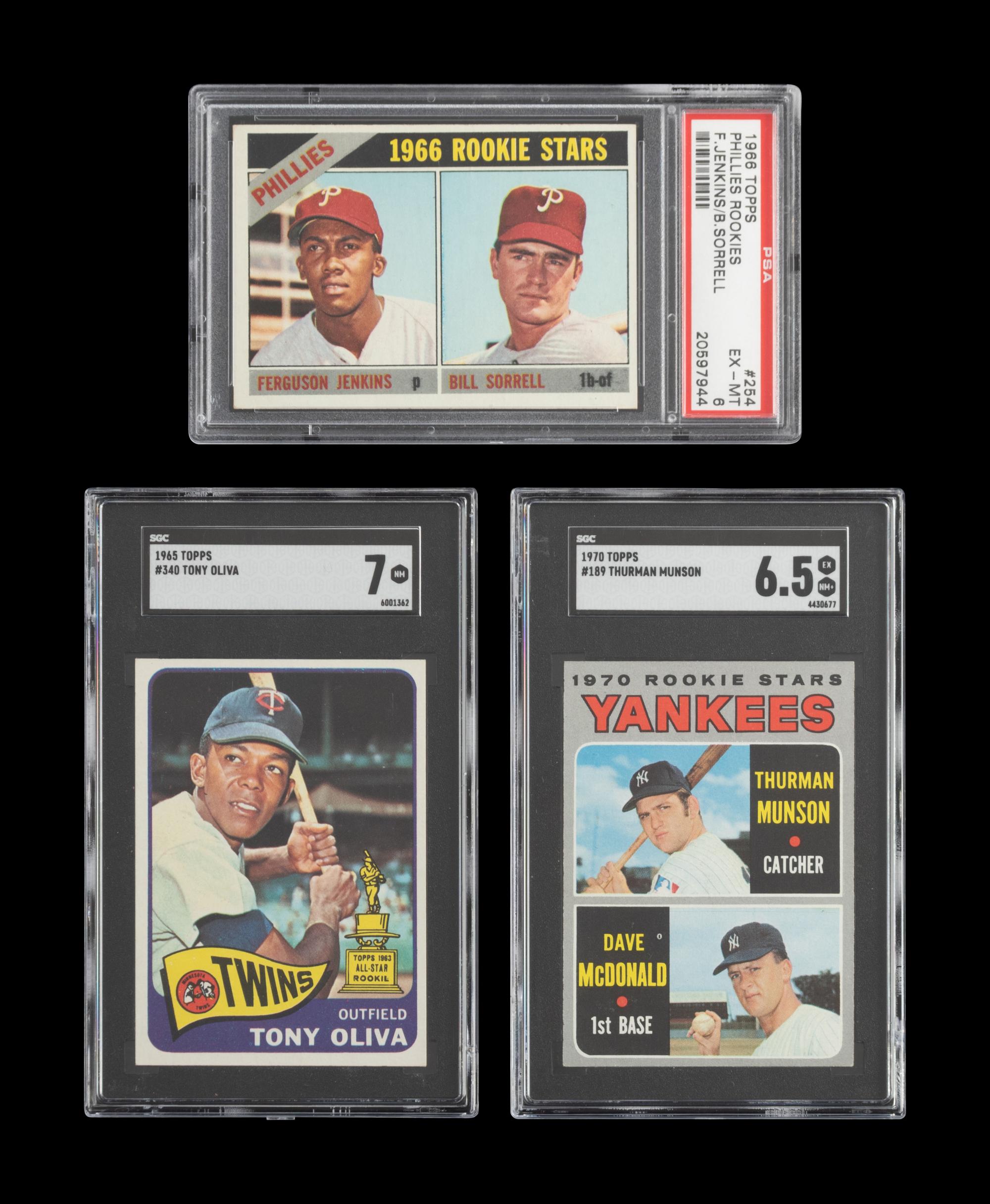 A Group of Three 1960s-1970s Hall of Fame and Star Graded Cards (Including Fergie Jenkins and Thurman Munson Rookies),