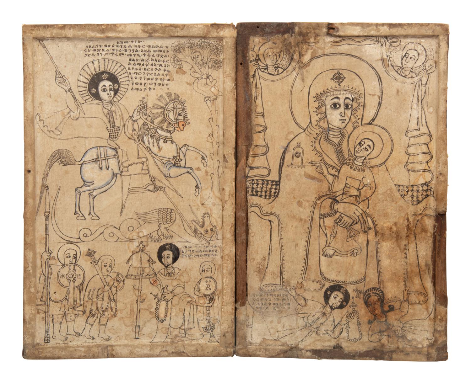 An Ethiopian Diptych Icon of Saint George and the Virgin and Child