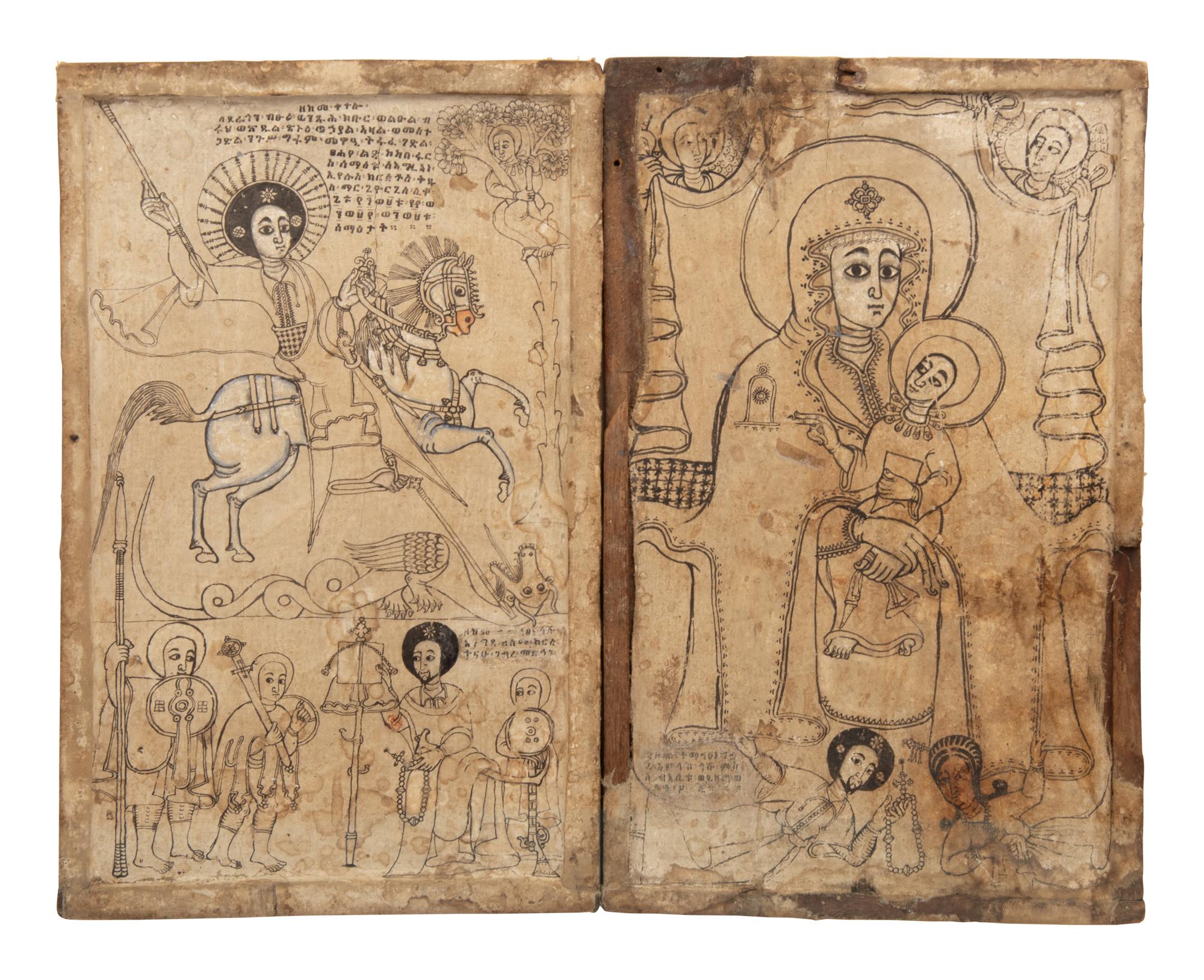 An Ethiopian Diptych Icon of Saint George and the Virgin and Child