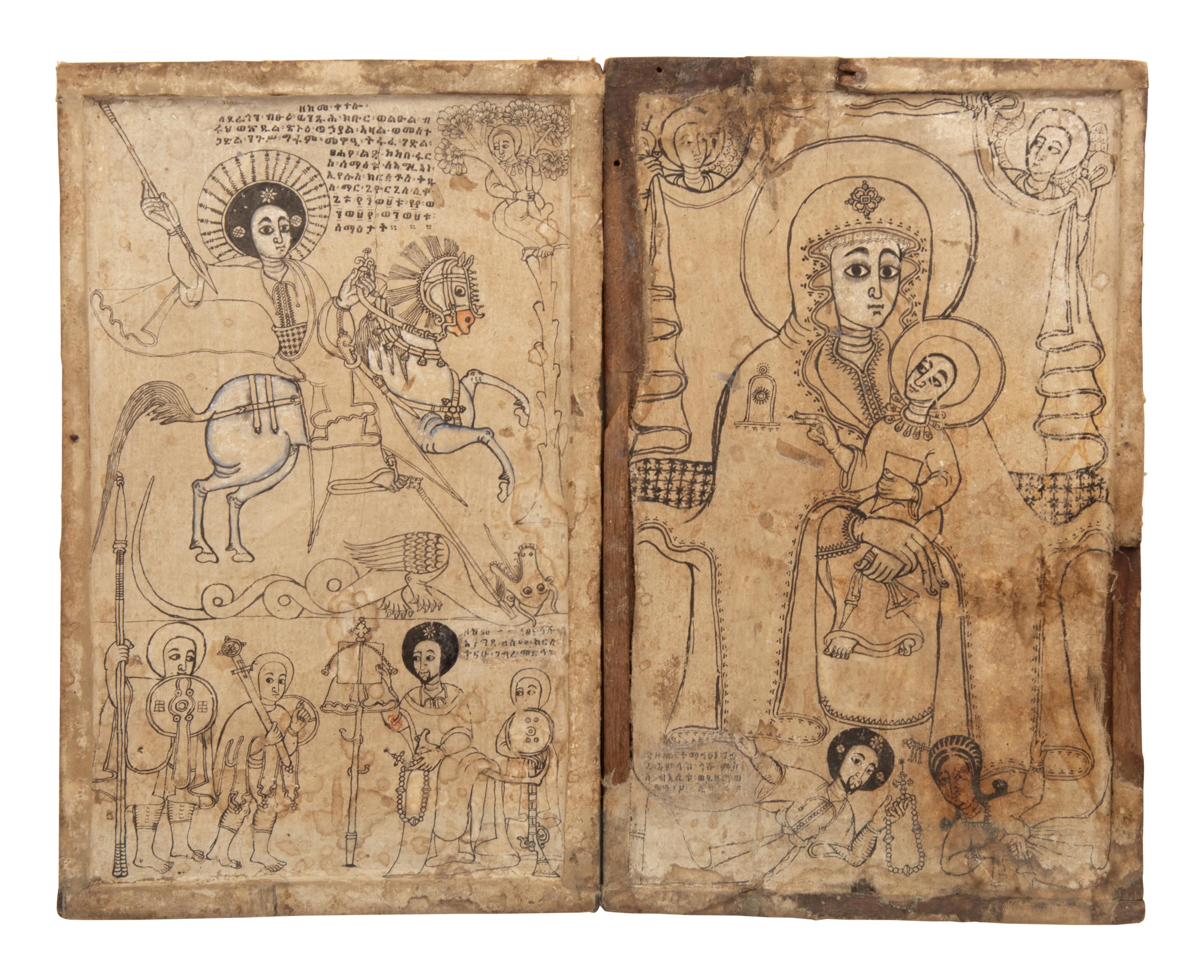 An Ethiopian Diptych Icon of Saint George and the Virgin and Child