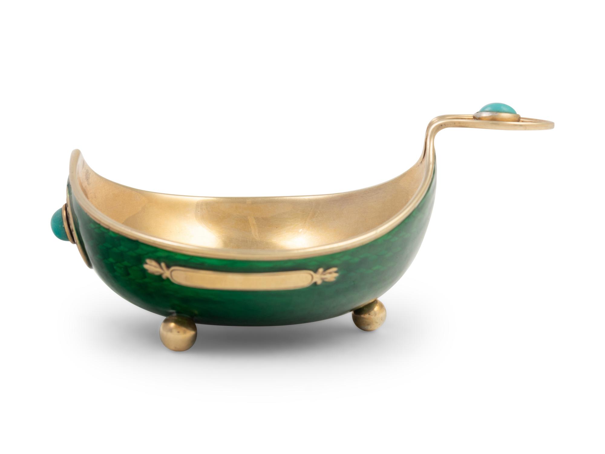 A Russian Silver and Enamel Turquoise-Inset Kovsh