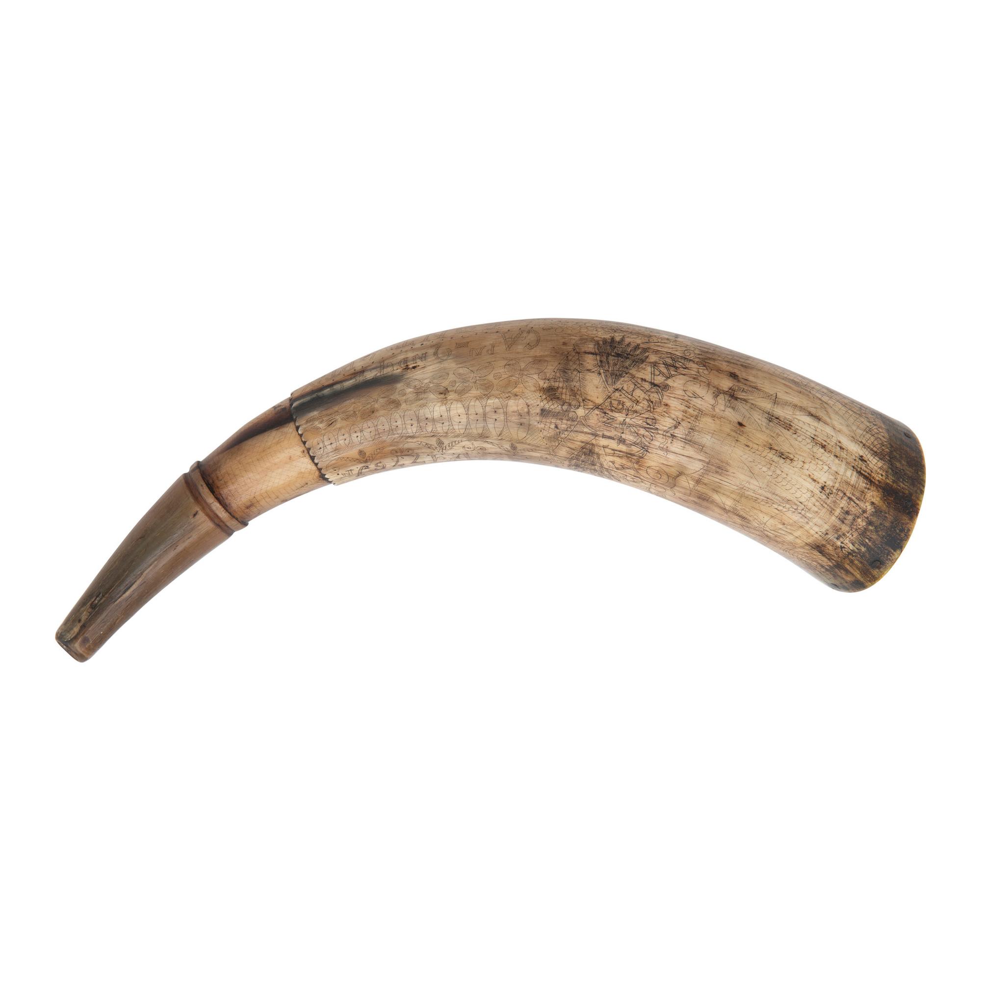 Revolutionary War Centennial Carved Powder Horn for Andrew Porter - US Marine Corps & Continental Artillery with Provenance
