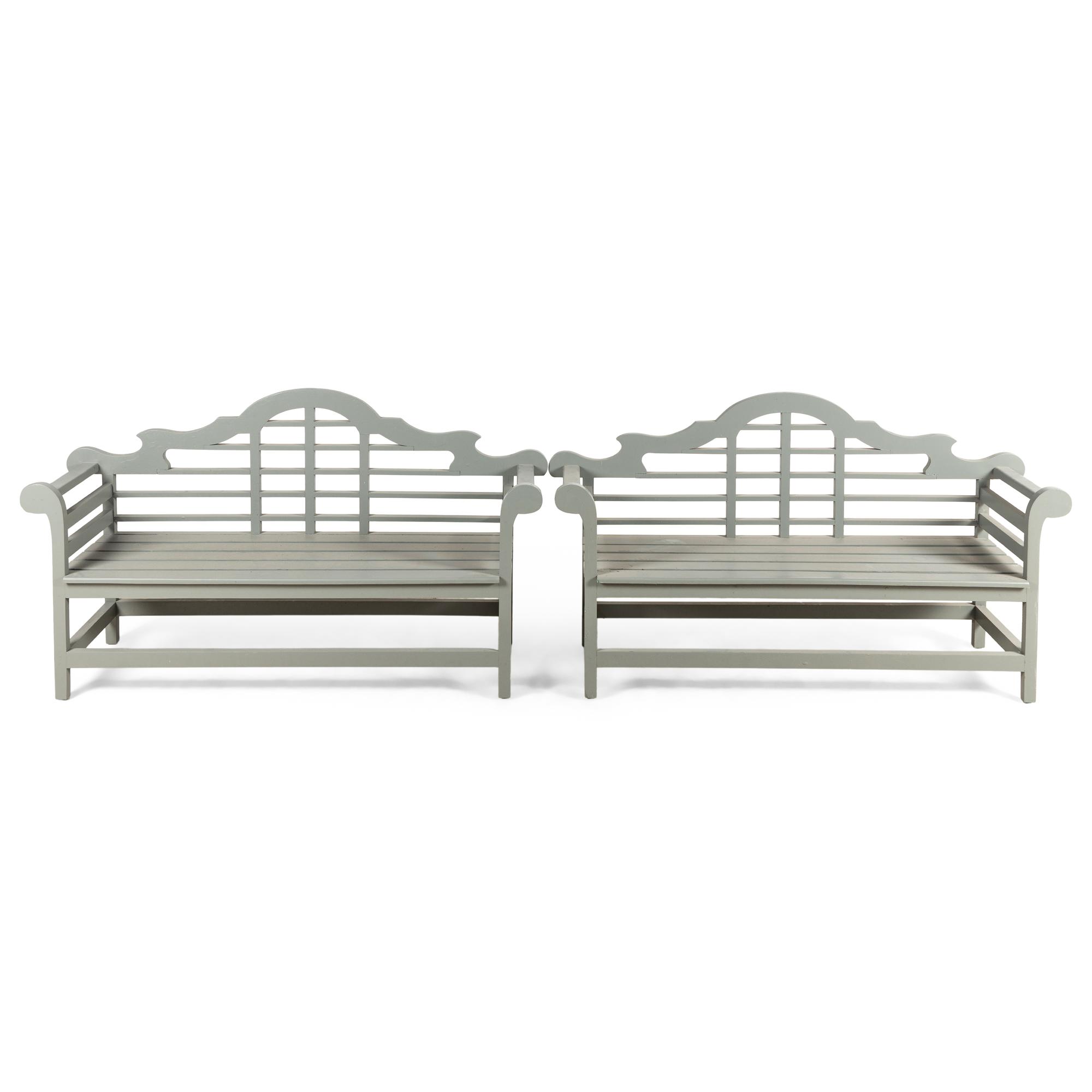 A Pair of Gray Painted Chatsworth Benches