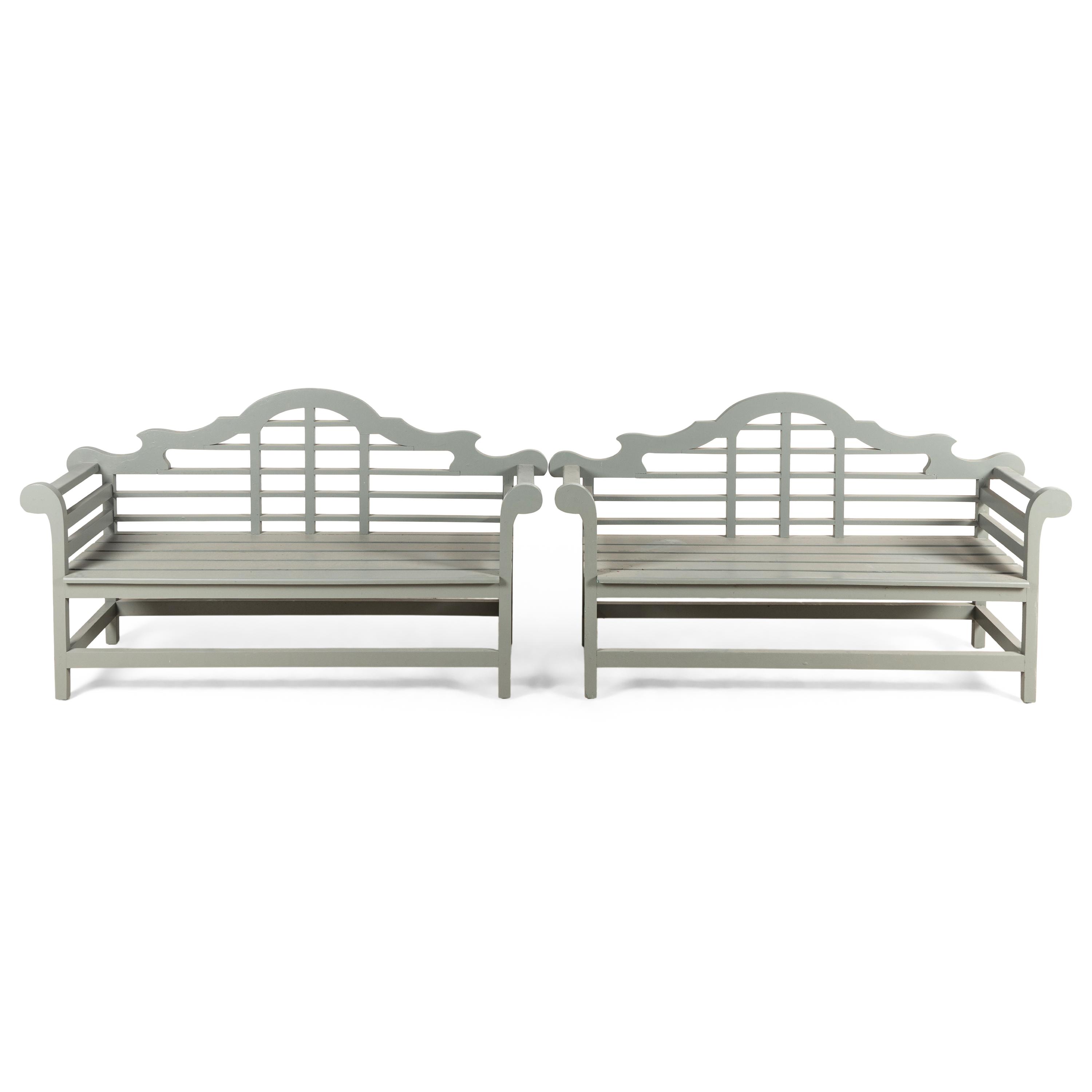 A Pair of Gray Painted Chatsworth Benches