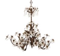 A French Iron, Tôle and Glass Six-Light Chandelier