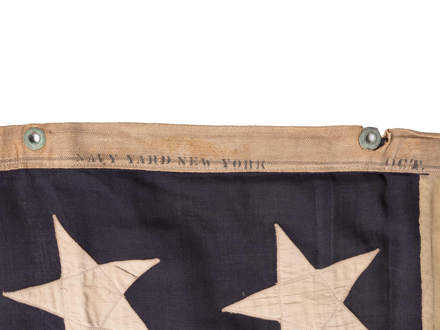 [FLAGS]. 13-star American Naval Ensign stamped "US Ensign No. 6, Navy Yard, New York." 1902.