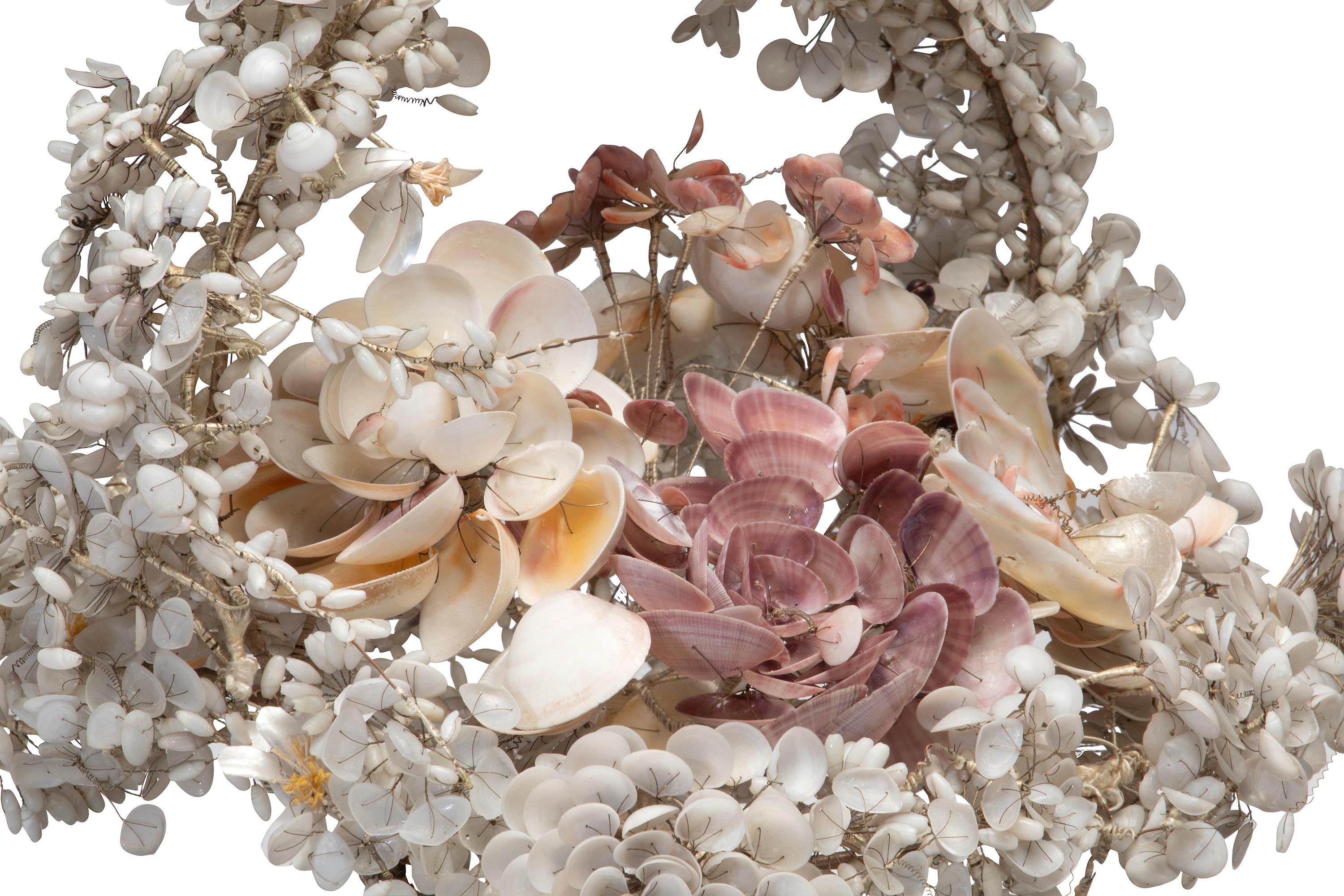 A Victorian Shellwork Basket of Flowers