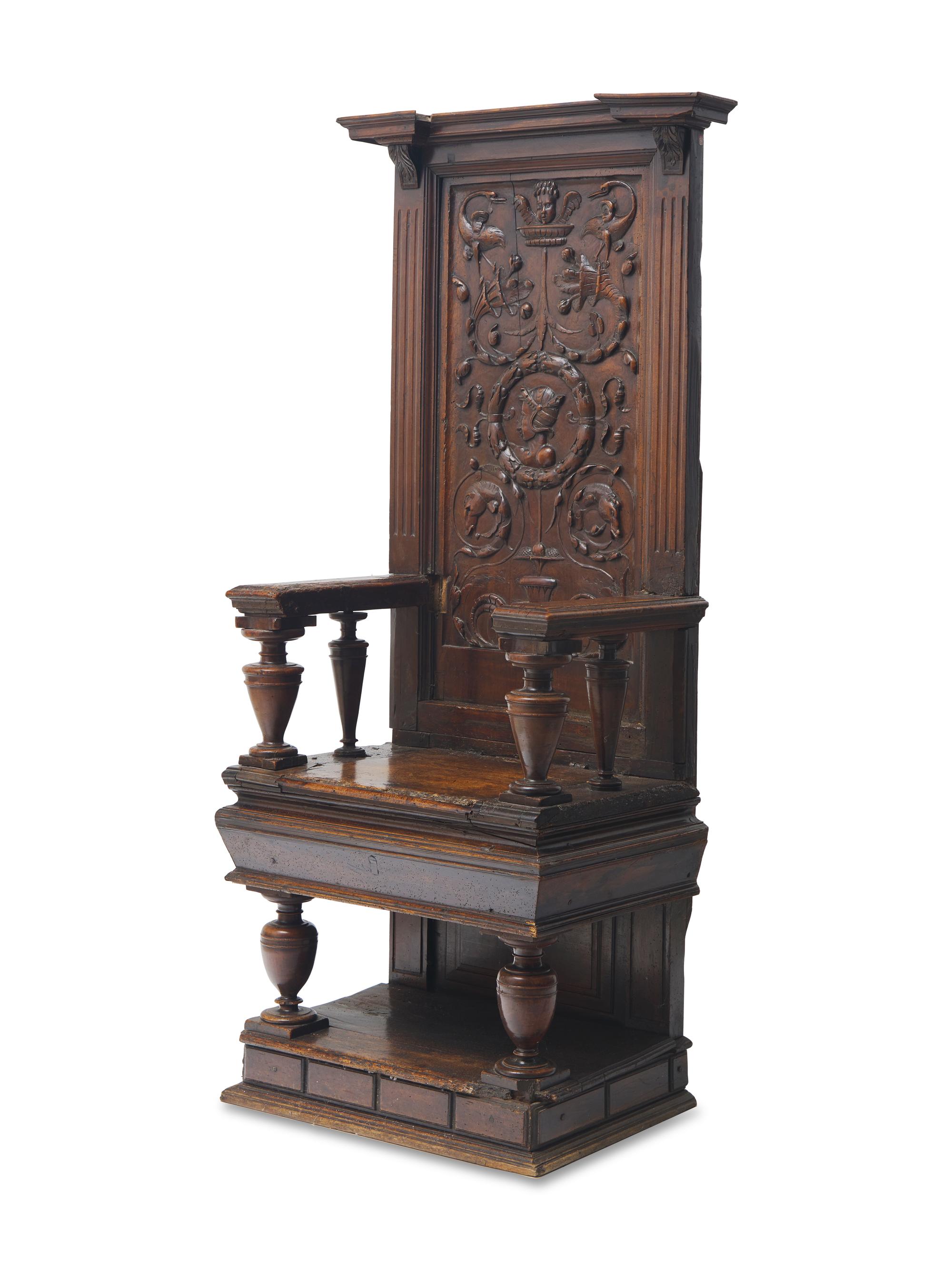 A Renaissance Carved Walnut Cathedral Chair