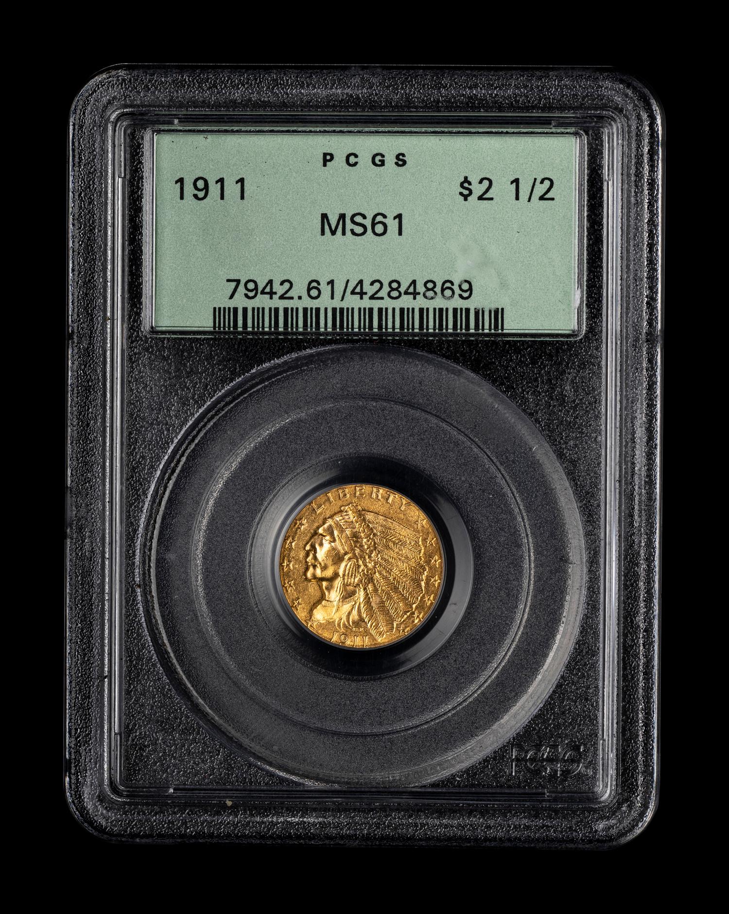 A 1911 Indian Head $2.50 Gold Coin (PCGS MS61)