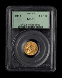 A 1911 Indian Head $2.50 Gold Coin (PCGS MS61)