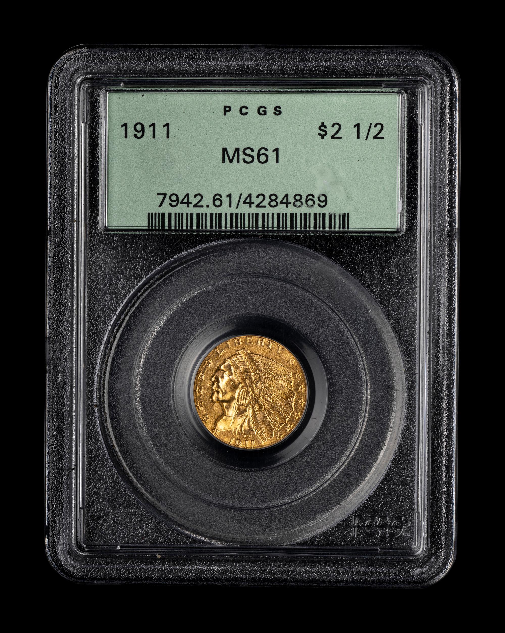 A 1911 Indian Head $2.50 Gold Coin (PCGS MS61)