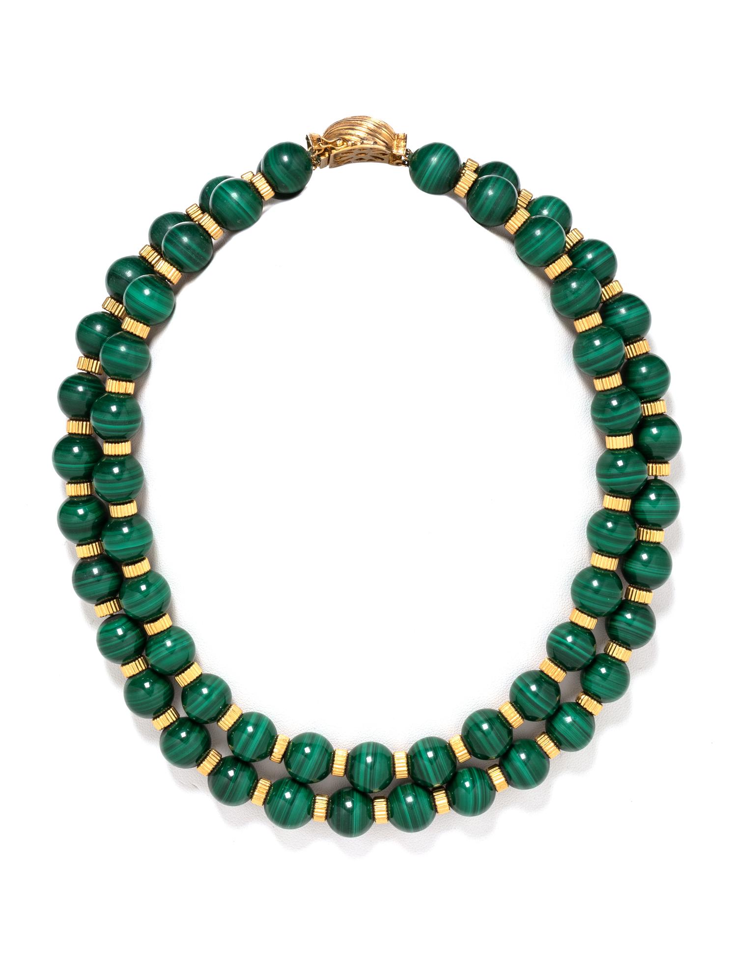 MALACHITE AND YELLOW GOLD BEAD NECKLACE