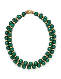 MALACHITE AND YELLOW GOLD BEAD NECKLACE