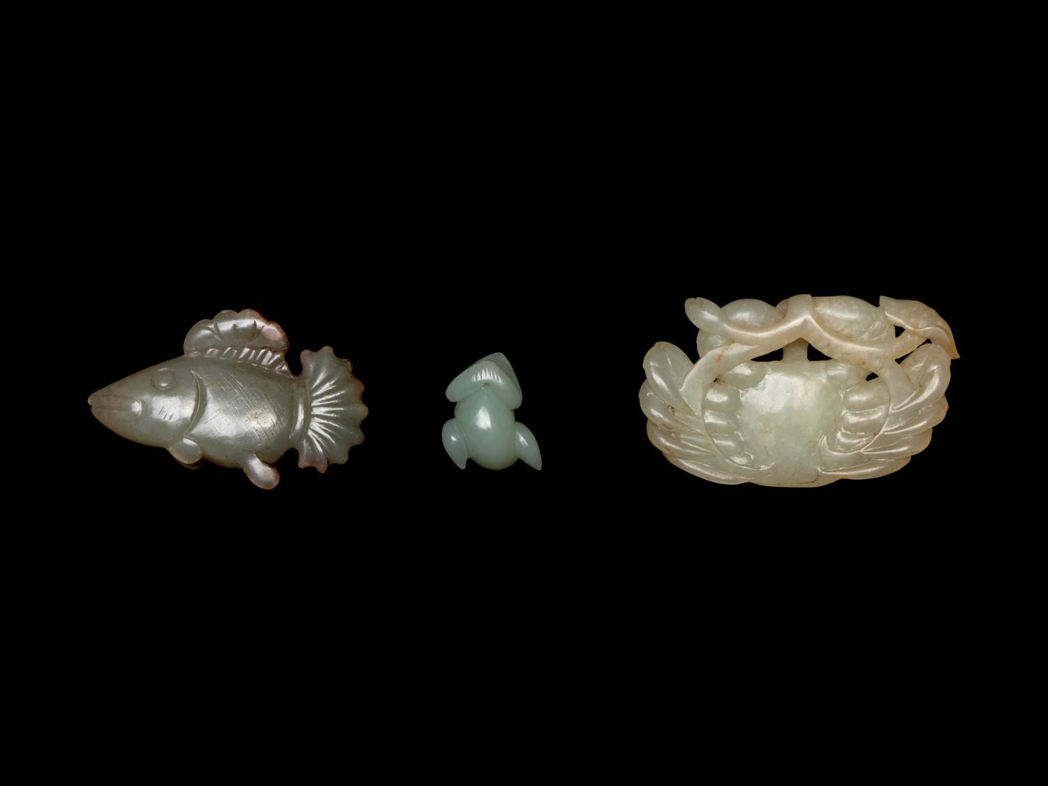 Three Chinese Celadon Jade Carved Figures of Animals