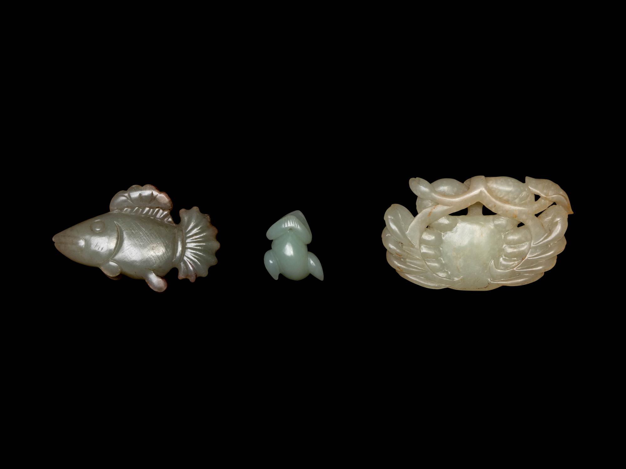 Three Chinese Celadon Jade Carved Figures of Animals