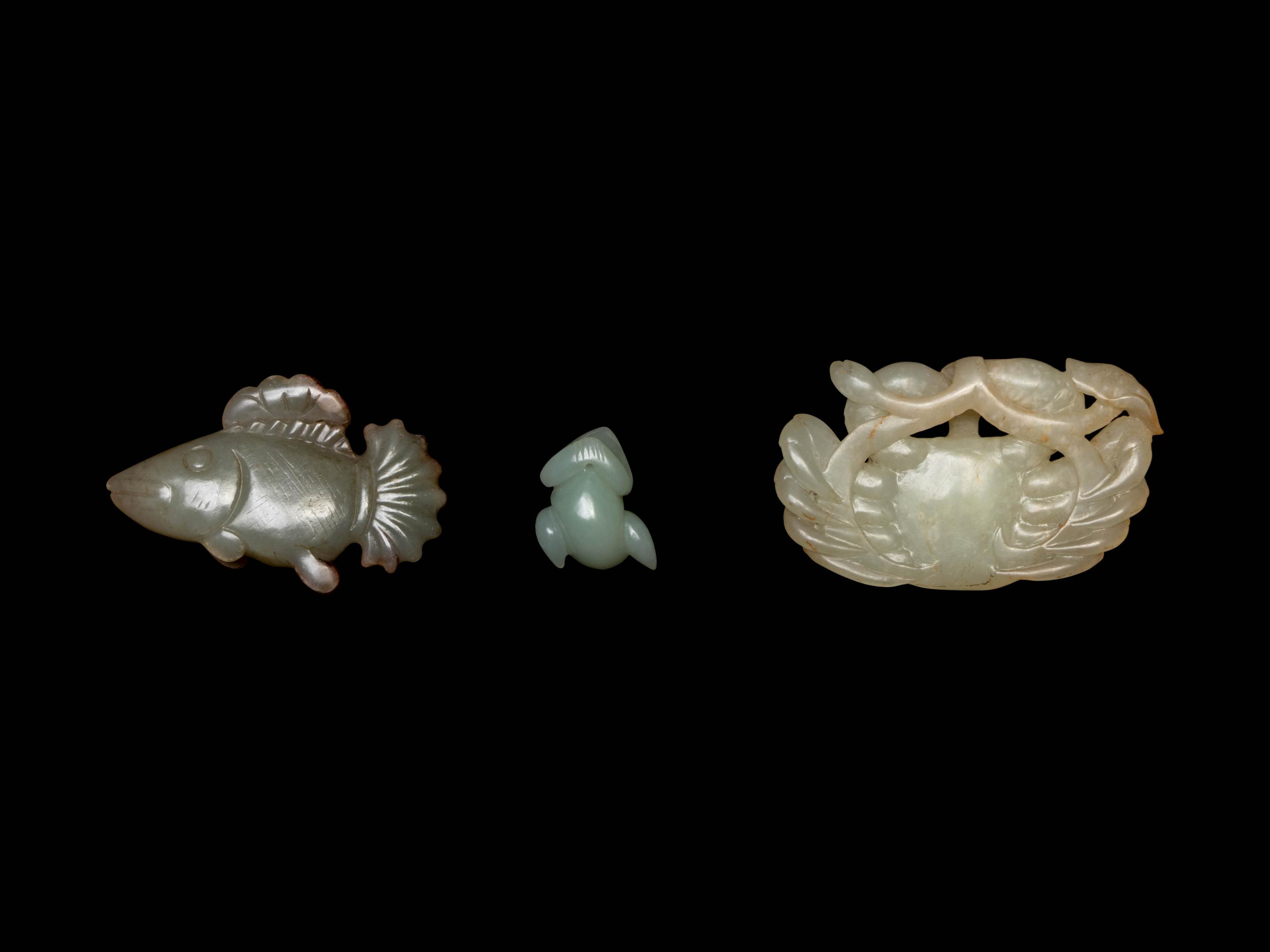 Three Chinese Celadon Jade Carved Figures of Animals