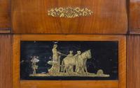 A Continental Reverse-Painted Glass-Inset Walnut Mirror