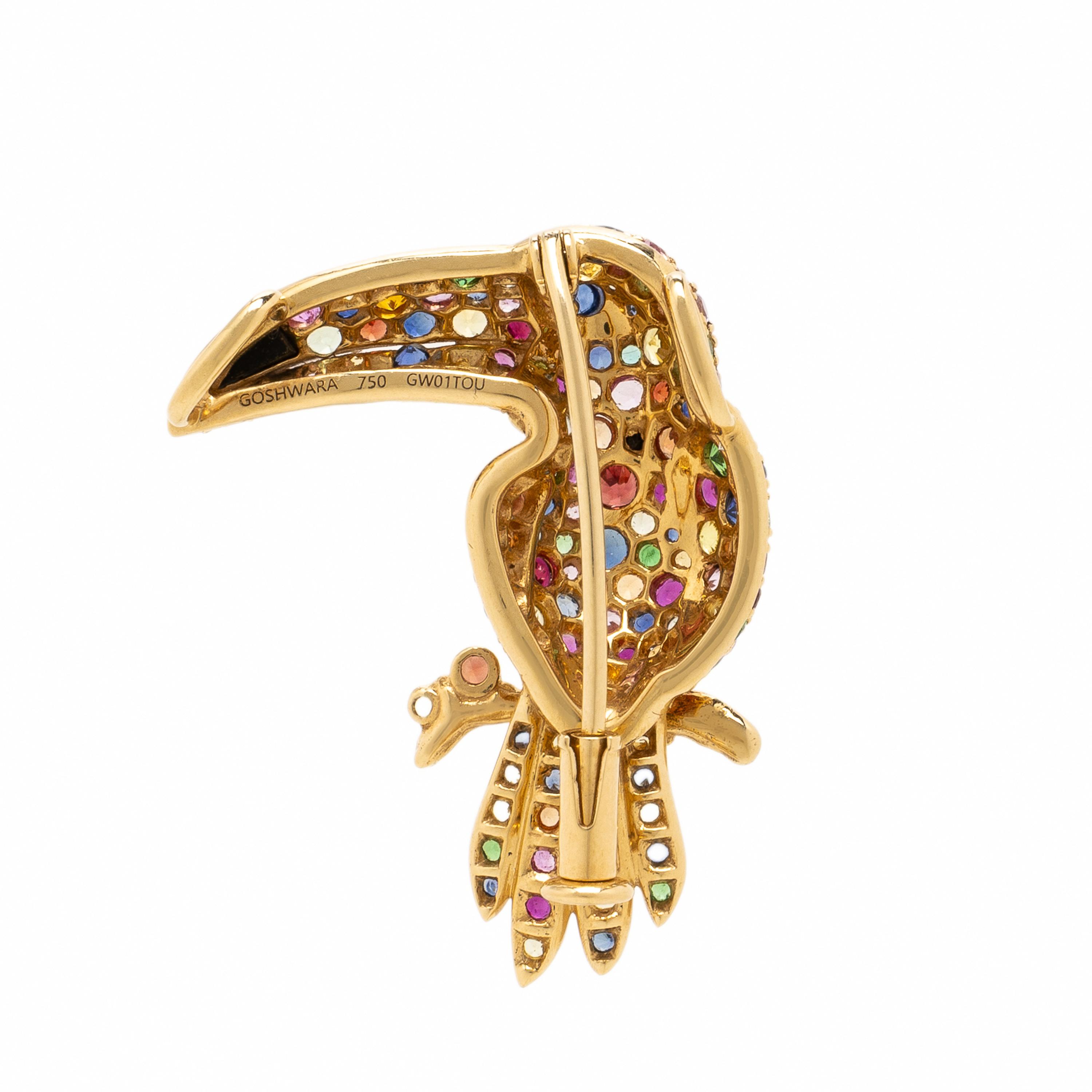 Goshwara, 'Ark', Yellow Gold and Multigem Toucan Brooch Pendant Necklace