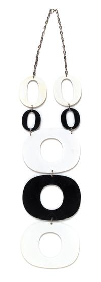 A Couregges Runway Black and White Bib Necklace, Necklace: 18"; Pendant: 10".