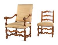 Two Louis XIV French Provincial Olivewood Chairs