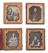 [EARLY PHOTOGRAPHY]. 14 sixth plate daguerreotypes of women and girls with curled and braided hair.