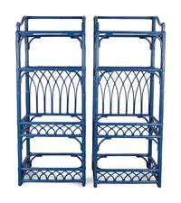 A Pair of Contemporary Blue-Painted Rattan Bookshelves — 20TH/21ST CENTURY