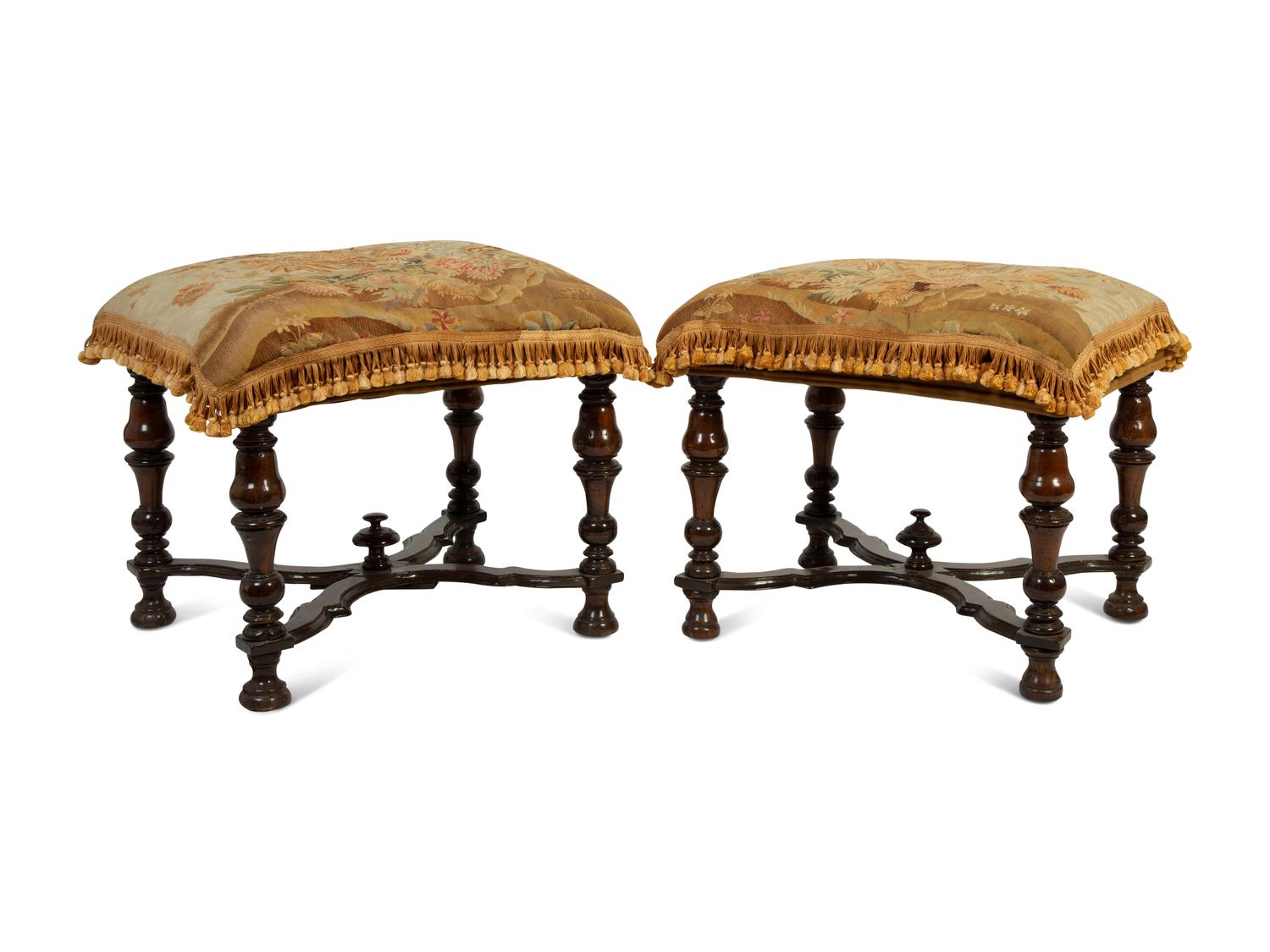 A Pair of William and Mary Walnut Stools — LAST QUARTER 17TH CENTURY