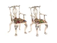 A Pair of Silver Chippendale Style Miniature Armchairs Height 4 3/4 inches. — Stamped .925