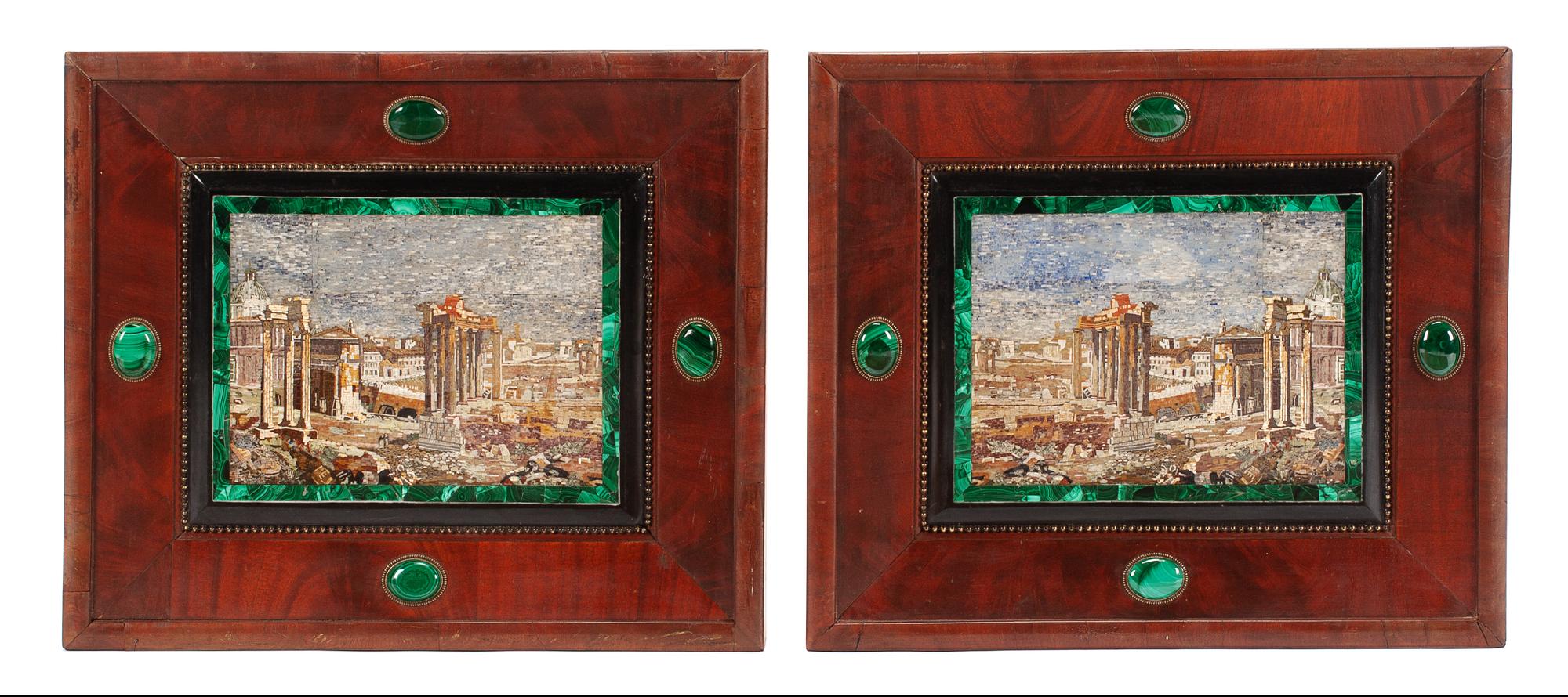 A Pair of Italian Micromosaic Panels Micromosaic: 8 5/8 x 11 5/8 inches.