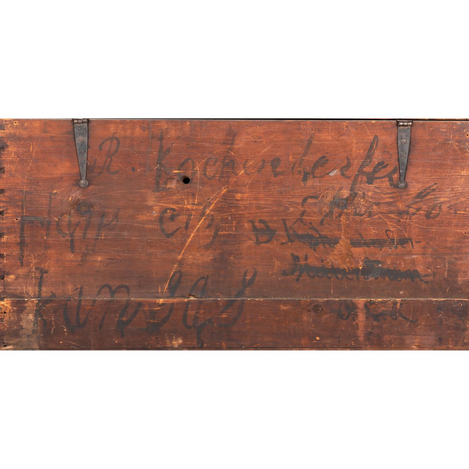 A Chippendale Red-Painted Pine Two-Drawer Blanket Chest
