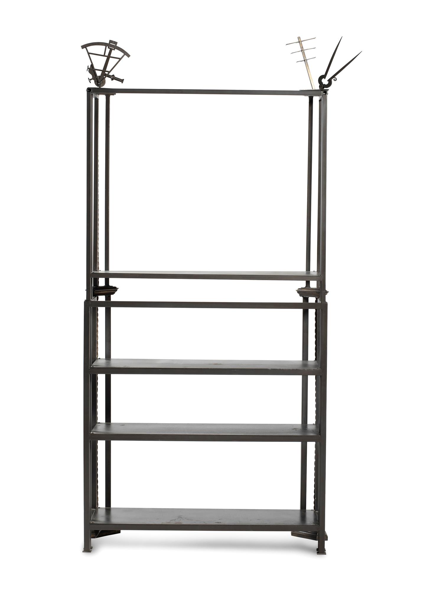 A Cast Iron and Bronze Nautical Themed Three-Tiered Bookshelf