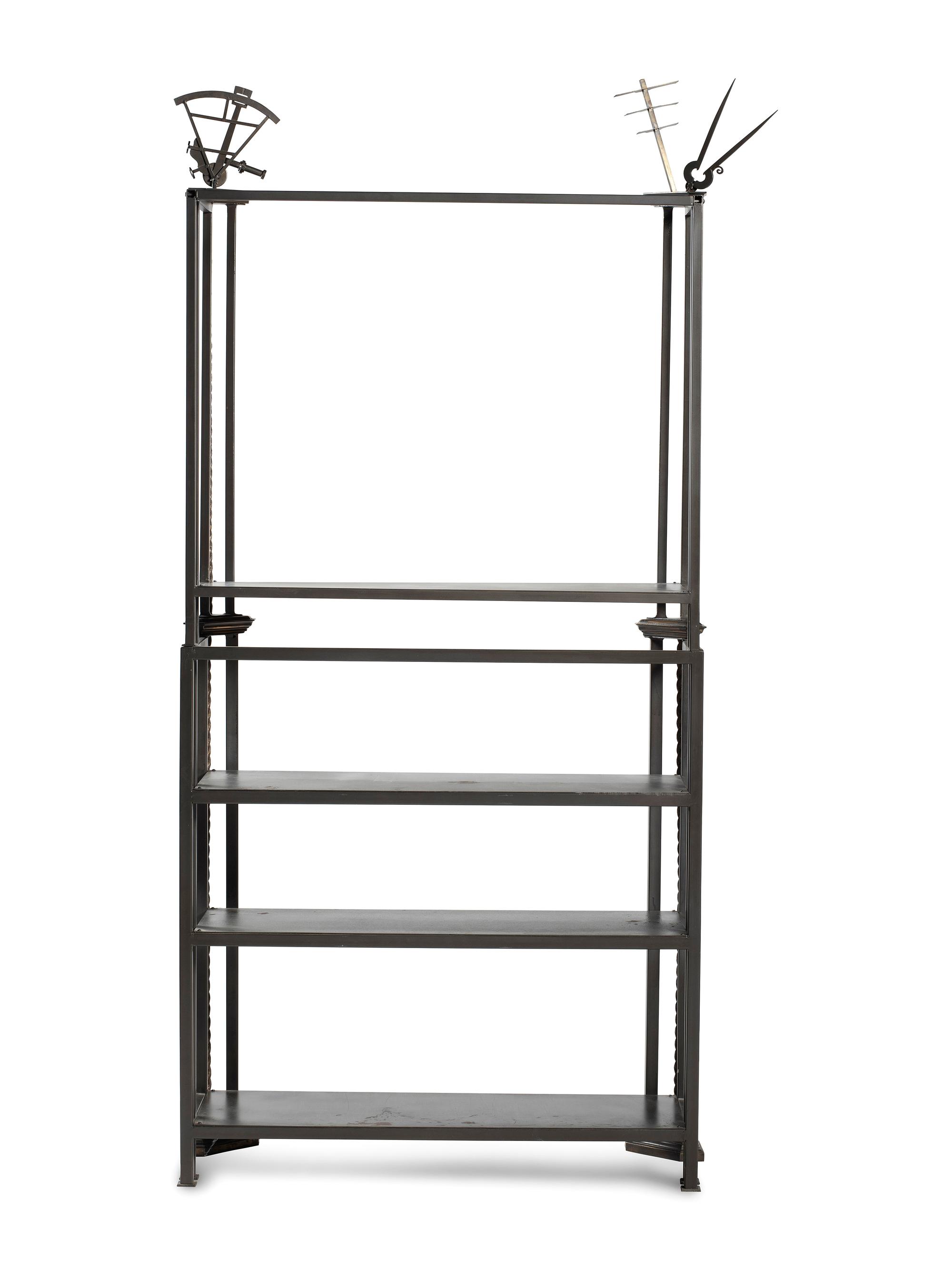 A Cast Iron and Bronze Nautical Themed Three-Tiered Bookshelf