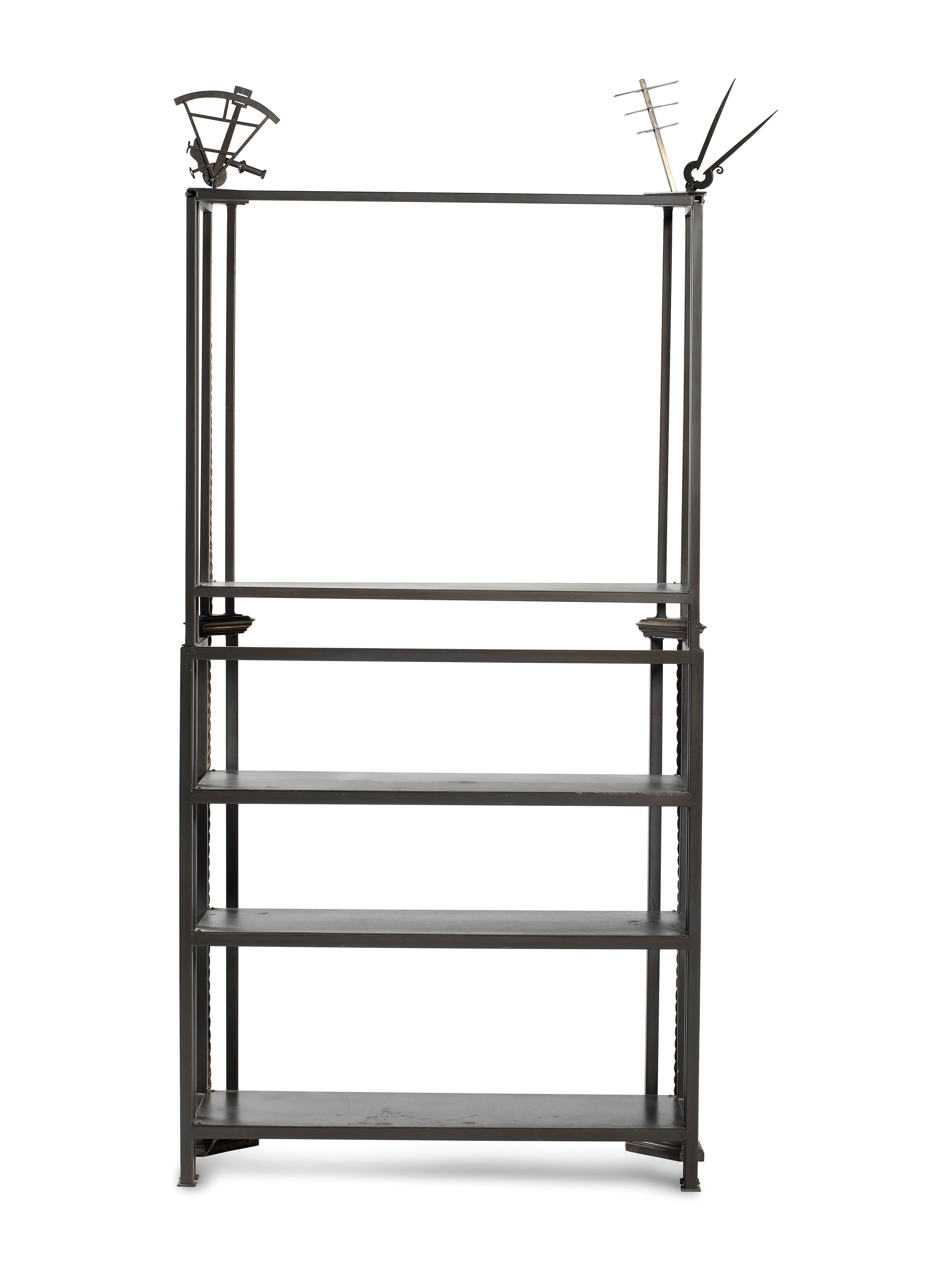 A Cast Iron and Bronze Nautical Themed Three-Tiered Bookshelf