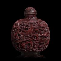 A Large Chinese Carved Cinnabar Lacquer Snuff Bottle, Late Qing-Republic Period